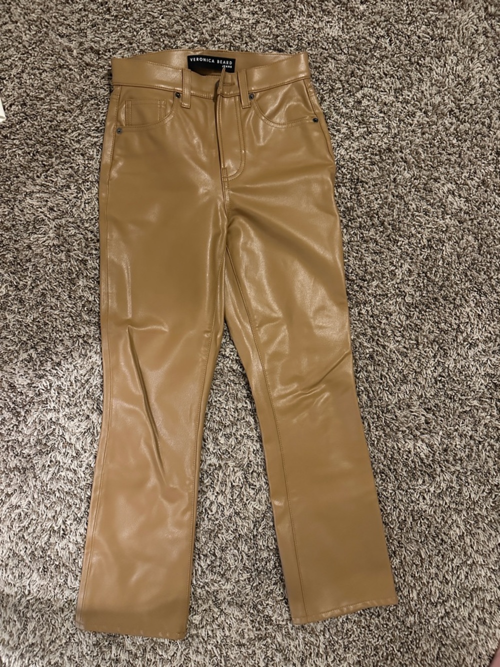 Veronica Beard Camel Faux Leather Straight-Leg Pants